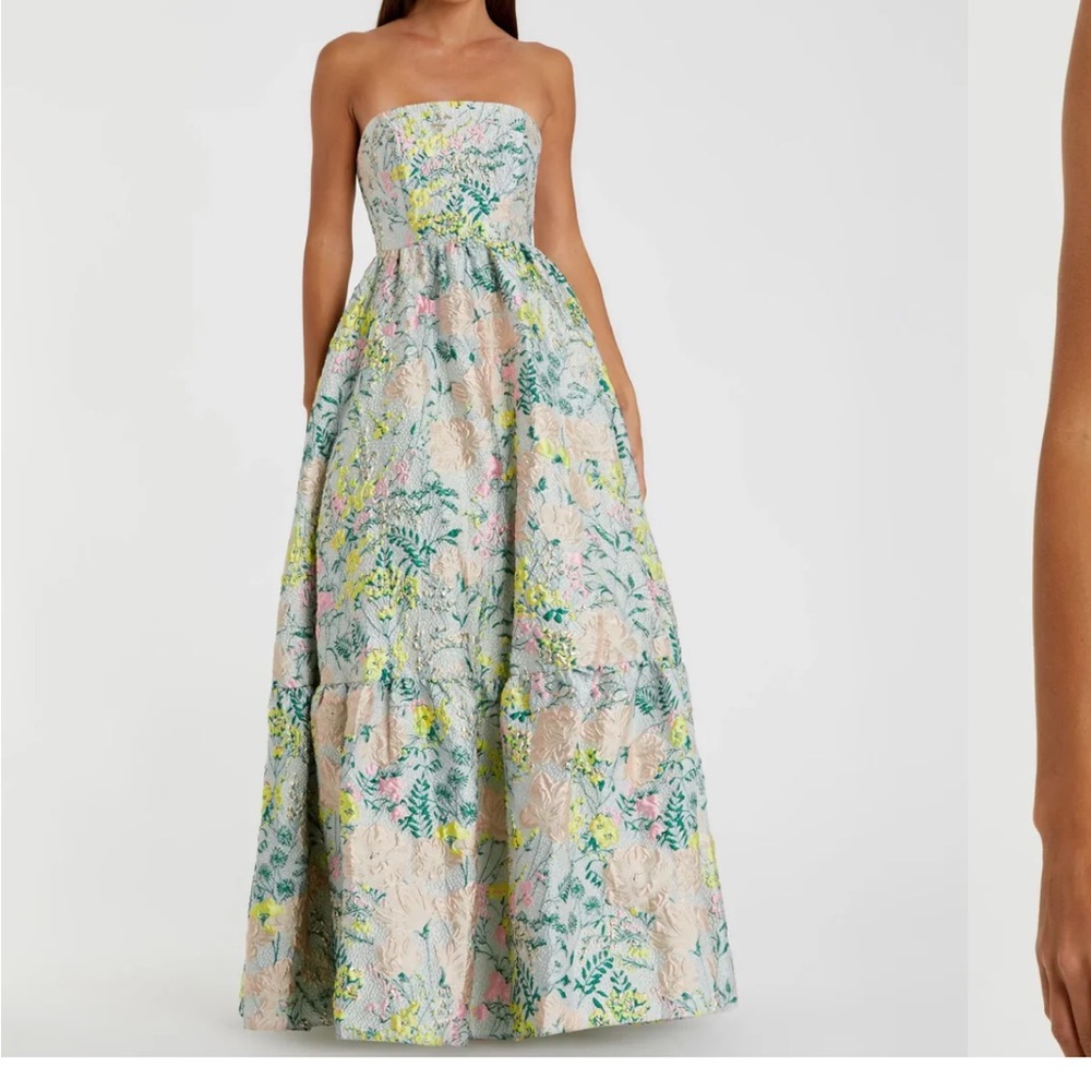 Green and Blue Strapless Pleated Gown for Weddings